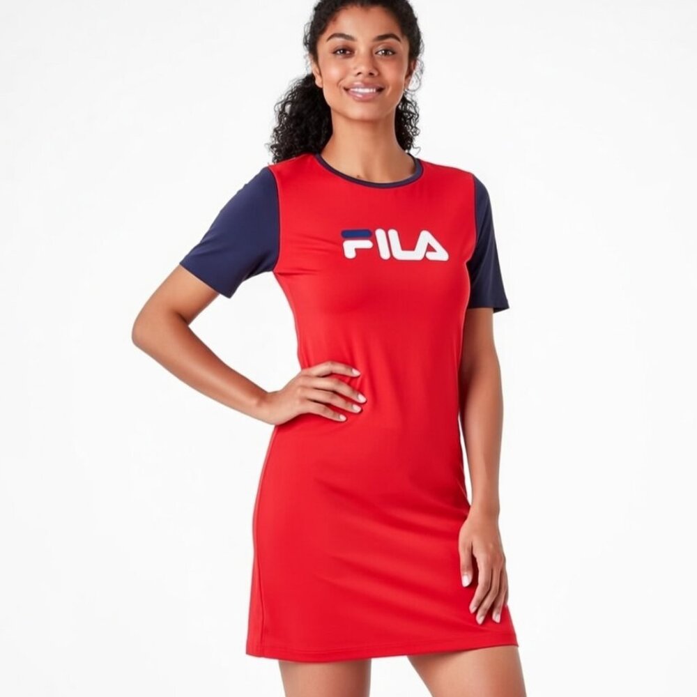 FILA Roslyn Red Colorblock Bodycon Mini Dress XL Navy Blue Sleeves - Picture 14 of 14
